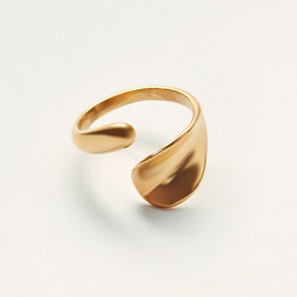 Sculptured Waterproof Open Ring - 18k Gold Plated Stainless Steel - Gold Statement Ring - Adjustable Ring - Chunky Gold Everyday Ring
