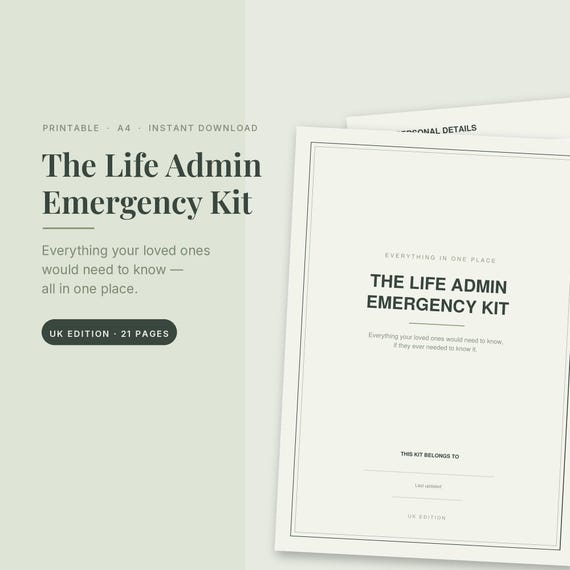 Life Admin Emergency Kit UK | Legacy Planner PDF (Instant Download)