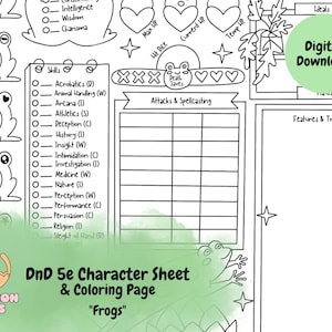 DnD 5e Character Sheet & Coloring Page - Frogs