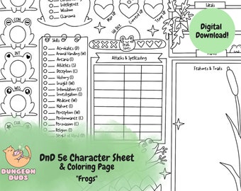 DnD 5e Character Sheet & Coloring Page - Frogs