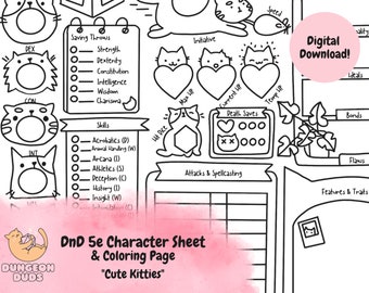 DnD 5e Character Sheet & Coloring Page - Kitties