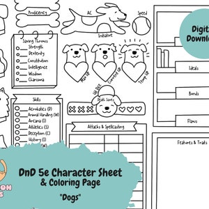 DnD 5e Character Sheet & Coloring Page - Dogs