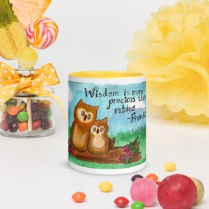 Wise Owls - Proverbs 8:11 Mug with Color Inside