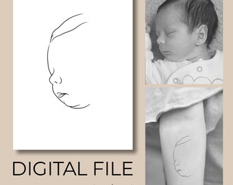 Baby Child Side Profile Tattoo Print Design Bespoke Digital PDF JPEG