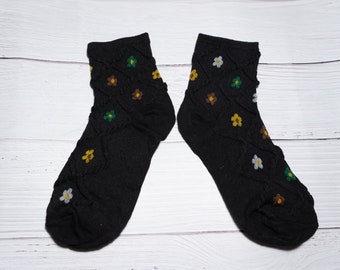 black flower socks, 3D socks, cotton socks