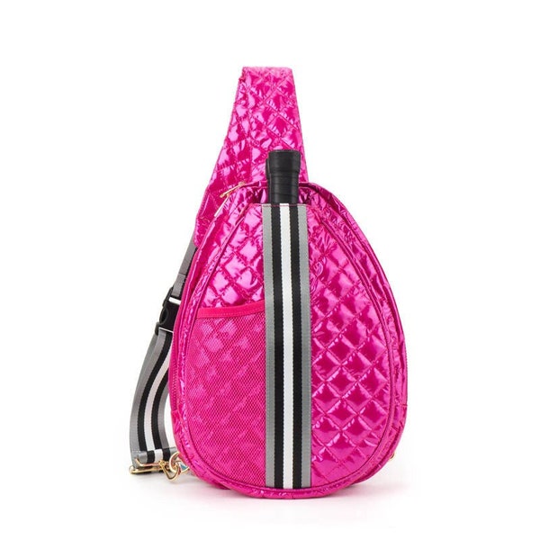 PICKLEBALL BAG Crossbody Pickleball Sling Bag, Lightweight Quilted Puffer Pickle Ball Bag Pink Black