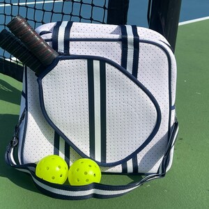 PICKLEBALL BAG Neoprene Sports Bag, Pickle Ball, White, Navy Blue image 1