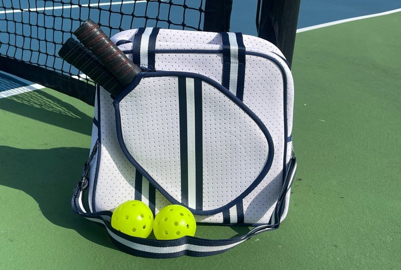 PICKLEBALL BAG Neoprene Sports Bag, Pickle Ball, White, Navy Blue image 1