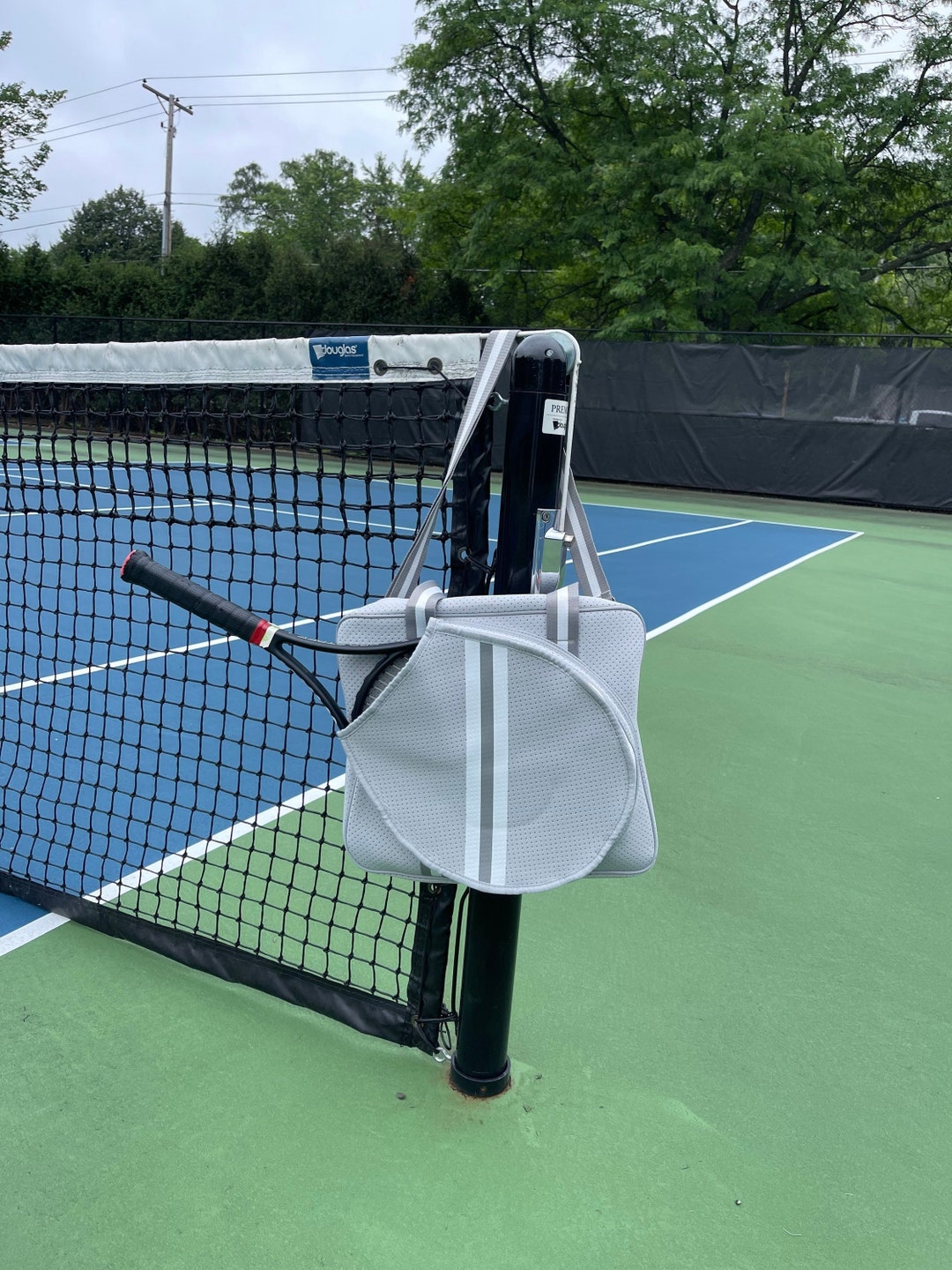 TENNIS BAG Gray Neoprene Tennis Bag With White and Gray Stripe, Sports