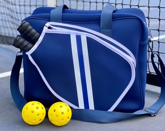 NEW PICKLEBALL Bag, Custom Designed and Made Neoprene Paddle Tennis Bag, Platform Tennis Bag, Pickle Ball, Navy Blue, Blue, White