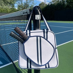 PICKLEBALL BAG Neoprene Sports Bag, Pickle Ball, White, Navy Blue image 6