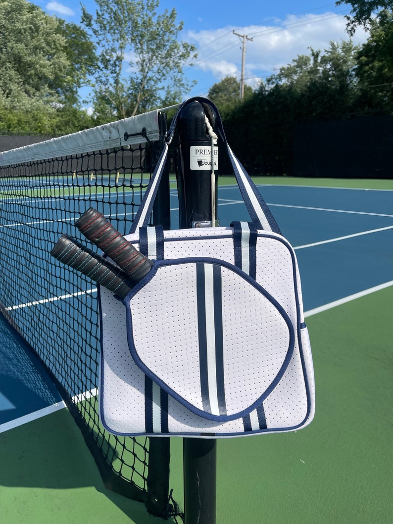 PICKLEBALL BAG Neoprene Sports Bag, Pickle Ball, White, Navy Blue image 6