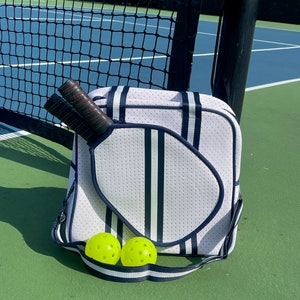 PICKLEBALL BAG Neoprene Sports Bag, Pickle Ball, White, Navy Blue image 2
