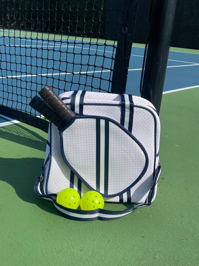 PICKLEBALL BAG Neoprene Sports Bag, Pickle Ball, White, Navy Blue image 2