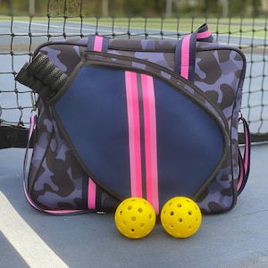 PICKLEBALL BAG Neoprene Paddle Tennis Bag, Platform Tennis Bag, Pickle ball, Blue Camo, Pink, Navy Blue, Black, Camouflage image 1