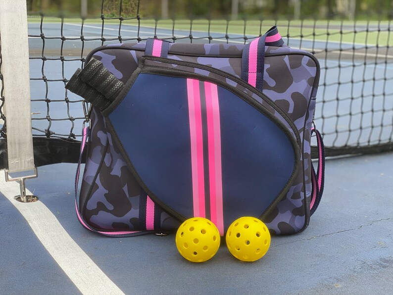 PICKLEBALL BAG Neoprene Paddle Tennis Bag, Platform Tennis Bag, Pickle ball, Blue Camo, Pink, Navy Blue, Black, Camouflage image 1