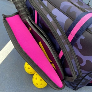 PICKLEBALL BAG Neoprene Paddle Tennis Bag, Platform Tennis Bag, Pickle ball, Blue Camo, Pink, Navy Blue, Black, Camouflage image 2