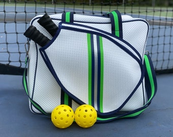 PICKLEBALL BAG Neoprene Paddle Tennis Bag, Platform Tennis Bag, Pickle Ball, White, Navy Blue, Kelly Green, Silver