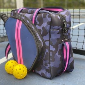 PICKLEBALL BAG Neoprene Paddle Tennis Bag, Platform Tennis Bag, Pickle ball, Blue Camo, Pink, Navy Blue, Black, Camouflage image 3