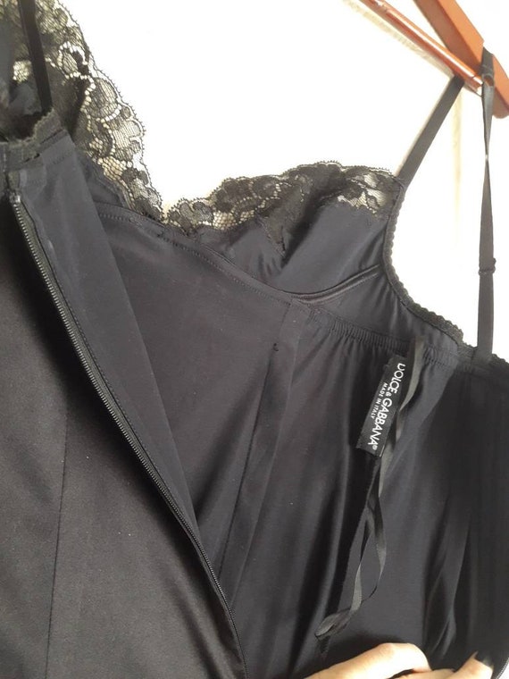 Dolce Gabbana bustie slip dress midi black silk l… - image 6