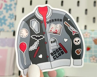 Horror Book Club Varsity Jacket Vinyl Sticker: Bookish Decal for Horror Fans