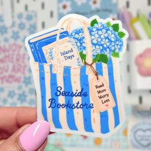 Seaside Bookstore Sticker | Coastal Book Lover Sticker | Beach Reader Gift | Bookish Tote Bag Vinyl Sticker