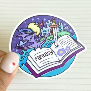 Fantasy Book Vinyl Sticker – Dragon and Sword Book Sticker – Cute Pastel Fantasy Sticker – Bookish Sticker for Readers – BookTok Lover Gift