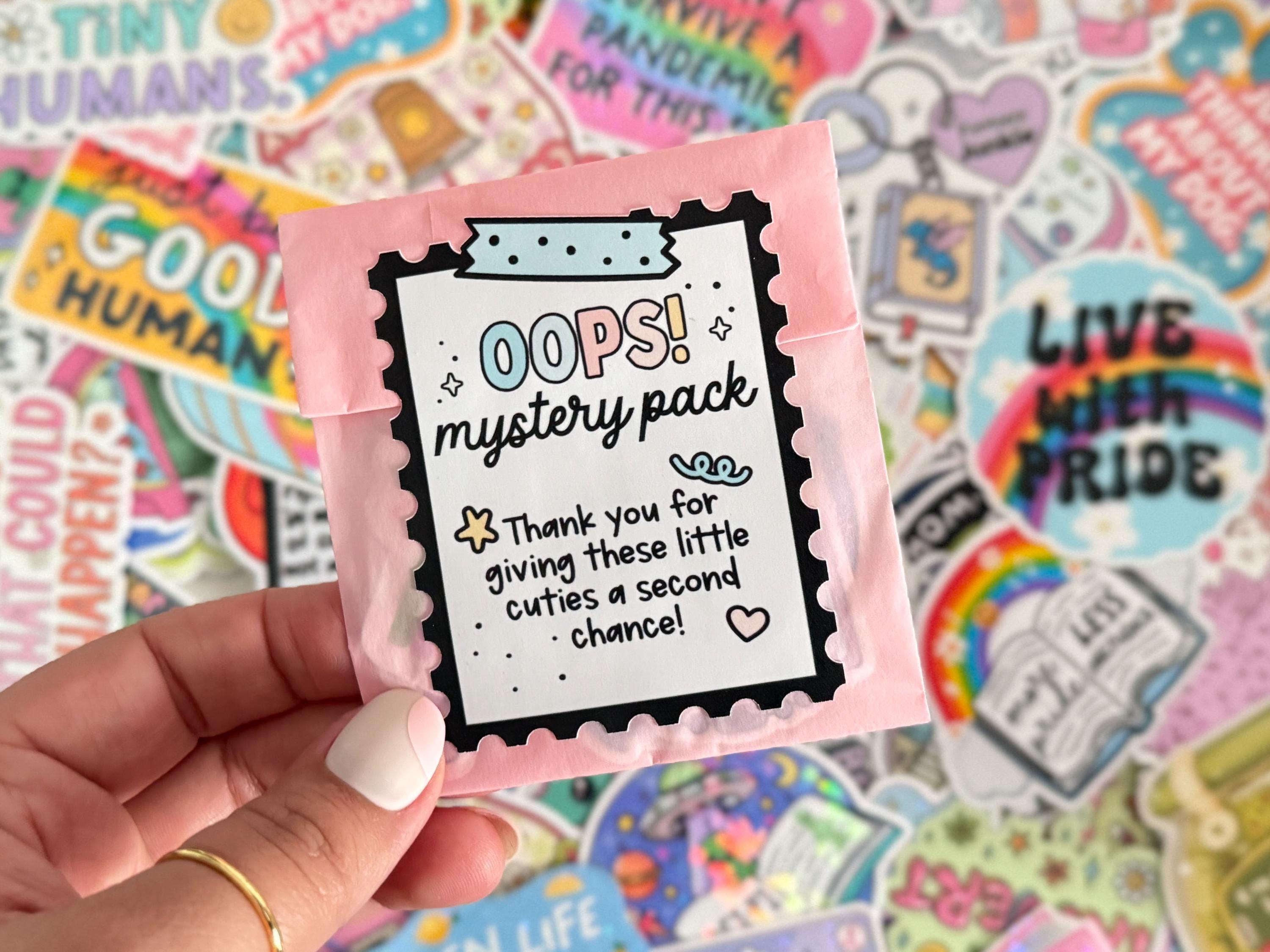 Oops Sticker Pack | 3, 5 or 10 B-Grade Mystery Grab Bag, Random Stickers, Flawed Stickers, Oops Stickers