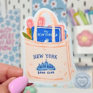 Pegatina del Club de Lectura de Nueva York / Pegatina para amantes de los libros de Nueva York / Pegatina de vinilo para bolso de libros / Regalo para lectores / Pegatina acogedora para amantes de los libros