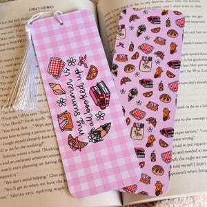 Pink Gingham Bookmark with Tassel – Cute Double-Sided Summer Bookmark, Summer Reader, Gift for Book Lovers, Girly Reading Accessory
