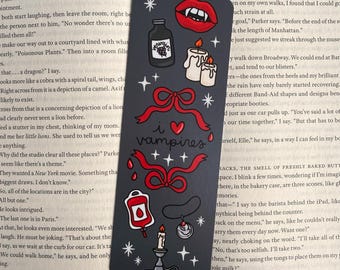 Marque-page J'aime les vampires - Marque-page recto-verso gothique foncé - Laminé mat