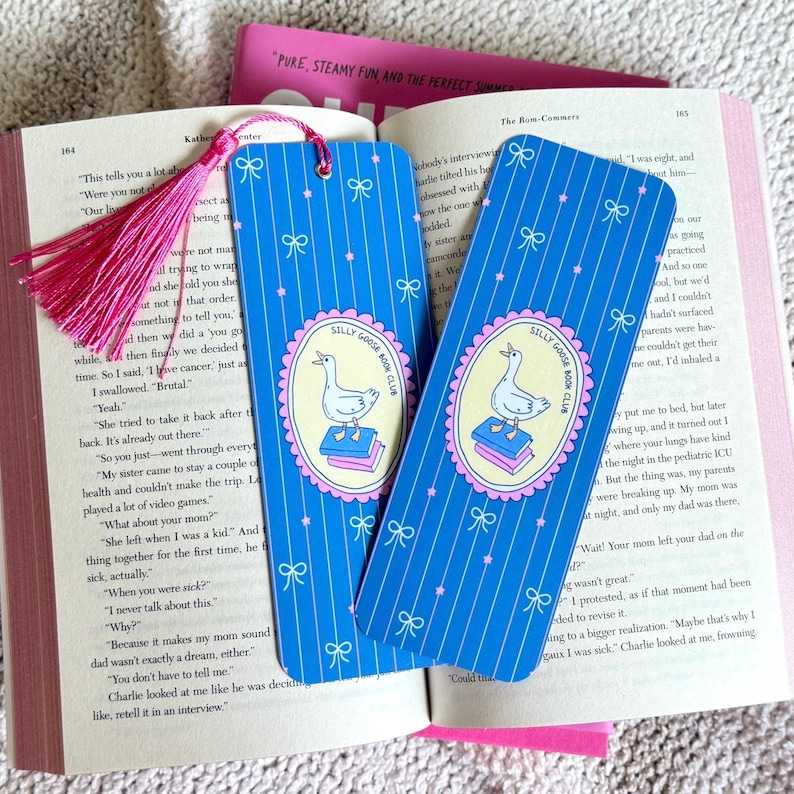 Silly Goose Book Club Bookmark: Matte Laminated Double-Sided with Optional Tassel image 1