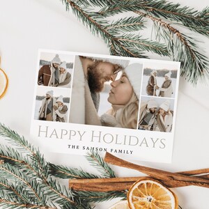 Plantilla de tarjeta navideña de collage moderno, tarjeta fotográfica de Navidad, tarjeta fotográfica navideña, tarjeta de Año Nuevo, tarjeta fotográfica familiar, plantilla de tarjeta navideña boho