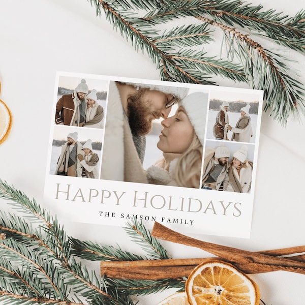 Modern Collage Holiday Card Template, Christmas Photo card, Holiday photo card, New year card, family photo card, boho holiday card template