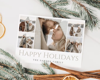 Modern Collage Holiday Card Template, Christmas Photo card, Holiday photo card, New year card, family photo card, boho holiday card template