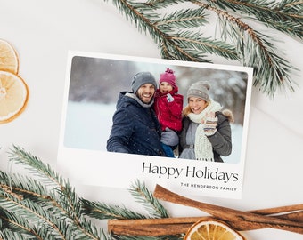 Minimalist Holiday Card Template, 2022 Happy Holiday Card with Photos, Family Photo Card, Modern Holiday Card, Edit online card with Canva