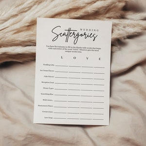 Wedding Scattergories game, Printable wedding game, Bridal Shower Scattergories Game, Wedding Shower Game, Bridal shower Instant Download