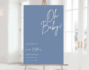 Znak powitalny na baby shower dla chłopca, plakat na baby shower, minimalistyczny niebieski znak na baby shower, plakat powitalny Oh Baby, znak powitalny It's a Boy, nowoczesny