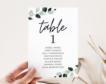 Greenery Seating Chart Template, Wedding Seating Table Cards, DIY Printable Seating Cards, Poster Seating Chart download, Canva Template
