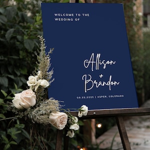 Navy Wedding Welcome Sign, Blue Wedding Welcome Sign, Welcome Wedding Sign, Modern Wedding Decor, Custom Sign, DIY Wedding Decor, Canva