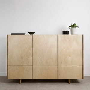 OTOTO.02 large chest of drawers with three cabinets and three drawers made of birch plywood.