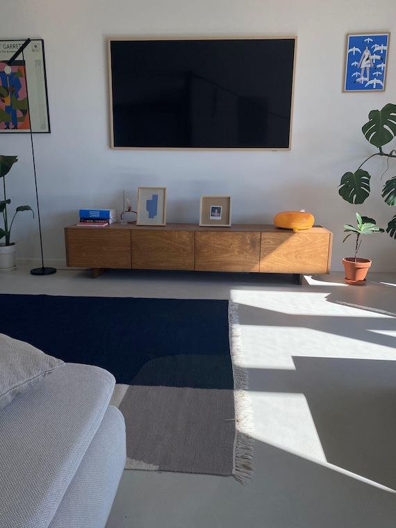 Minimalist Japandi Plywood Media Console with two drawers and two cabinet, oak color