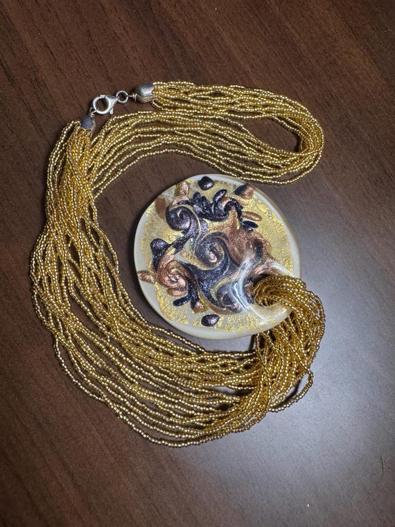 Vintage Handmade Beaded Murano Glass Pendant Necklace
