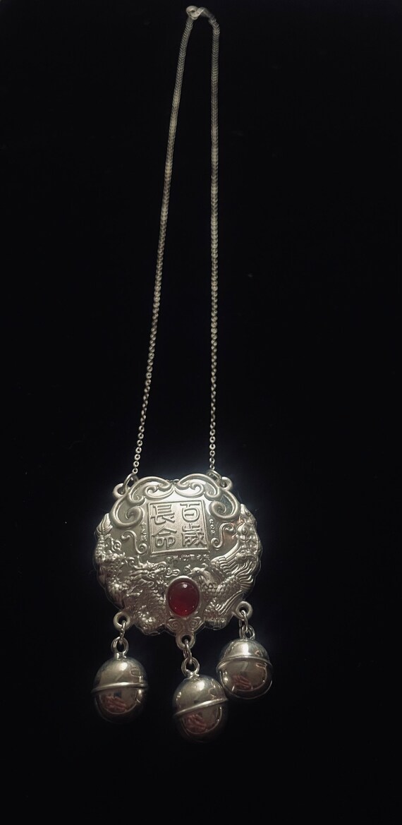 Antique Sterling Chinese Medallion Necklace - image 2