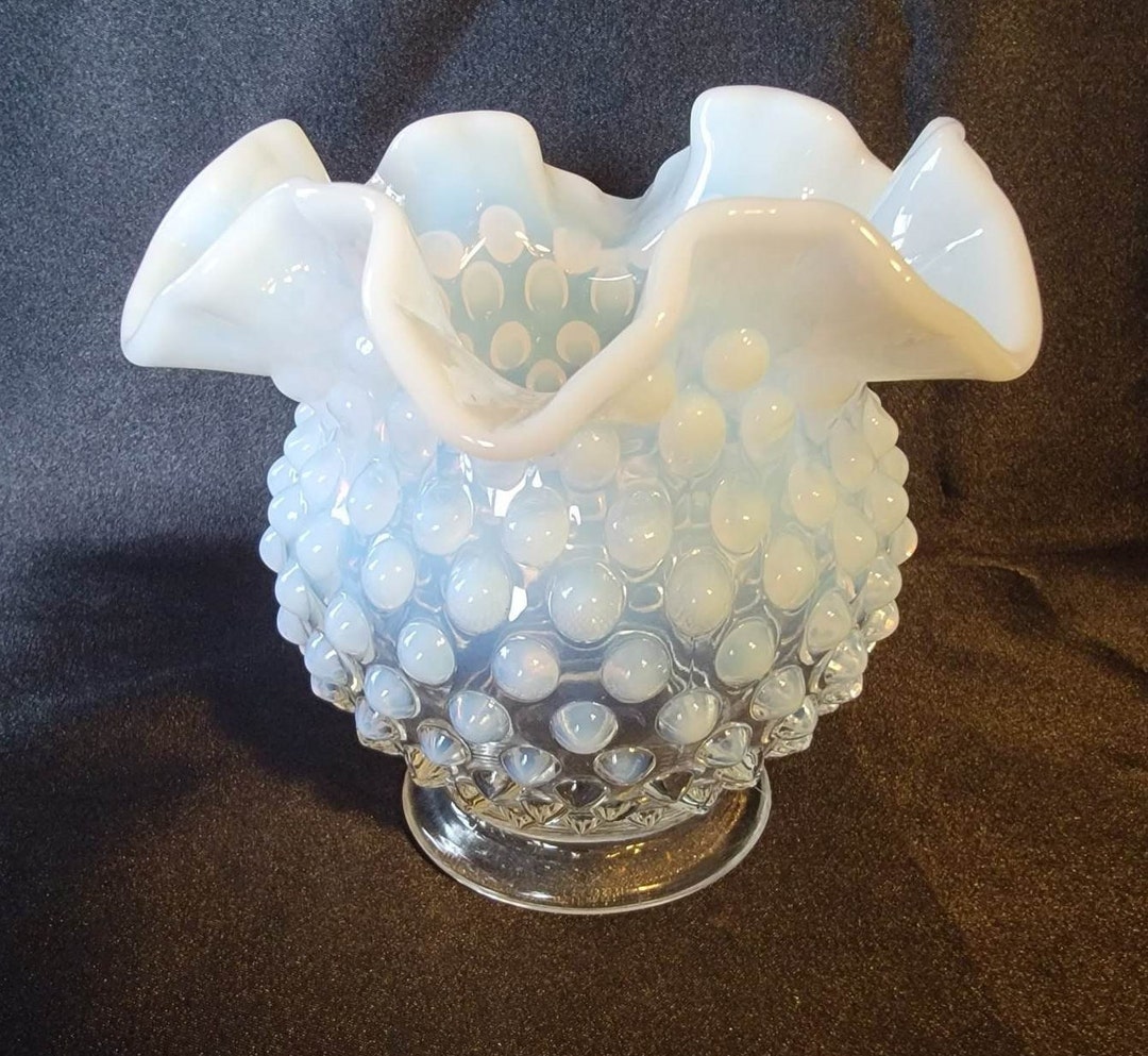 VINTAGE OPALESCENT Glass FENTON Vase Crest Hobnail Design - Etsy