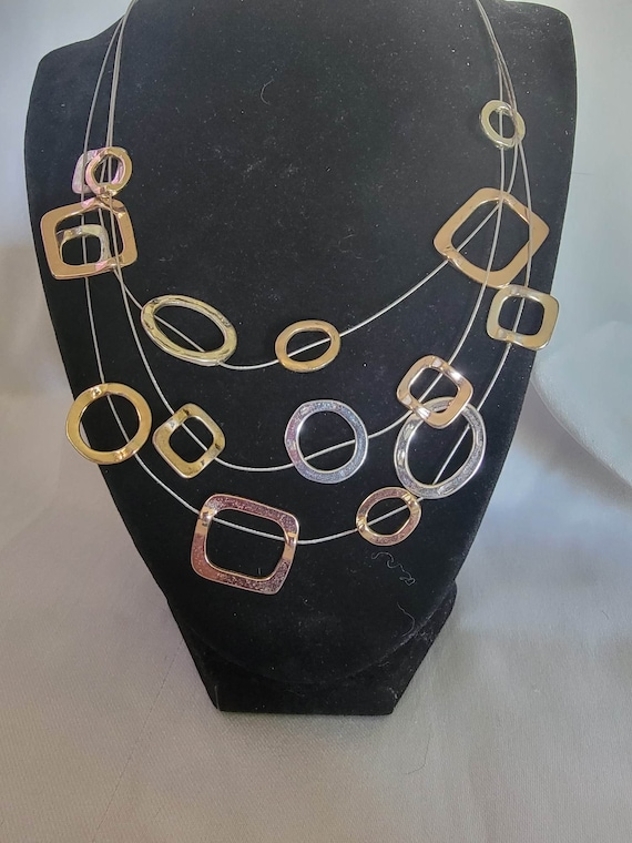 Geometric statement illusion necklace brass bronze