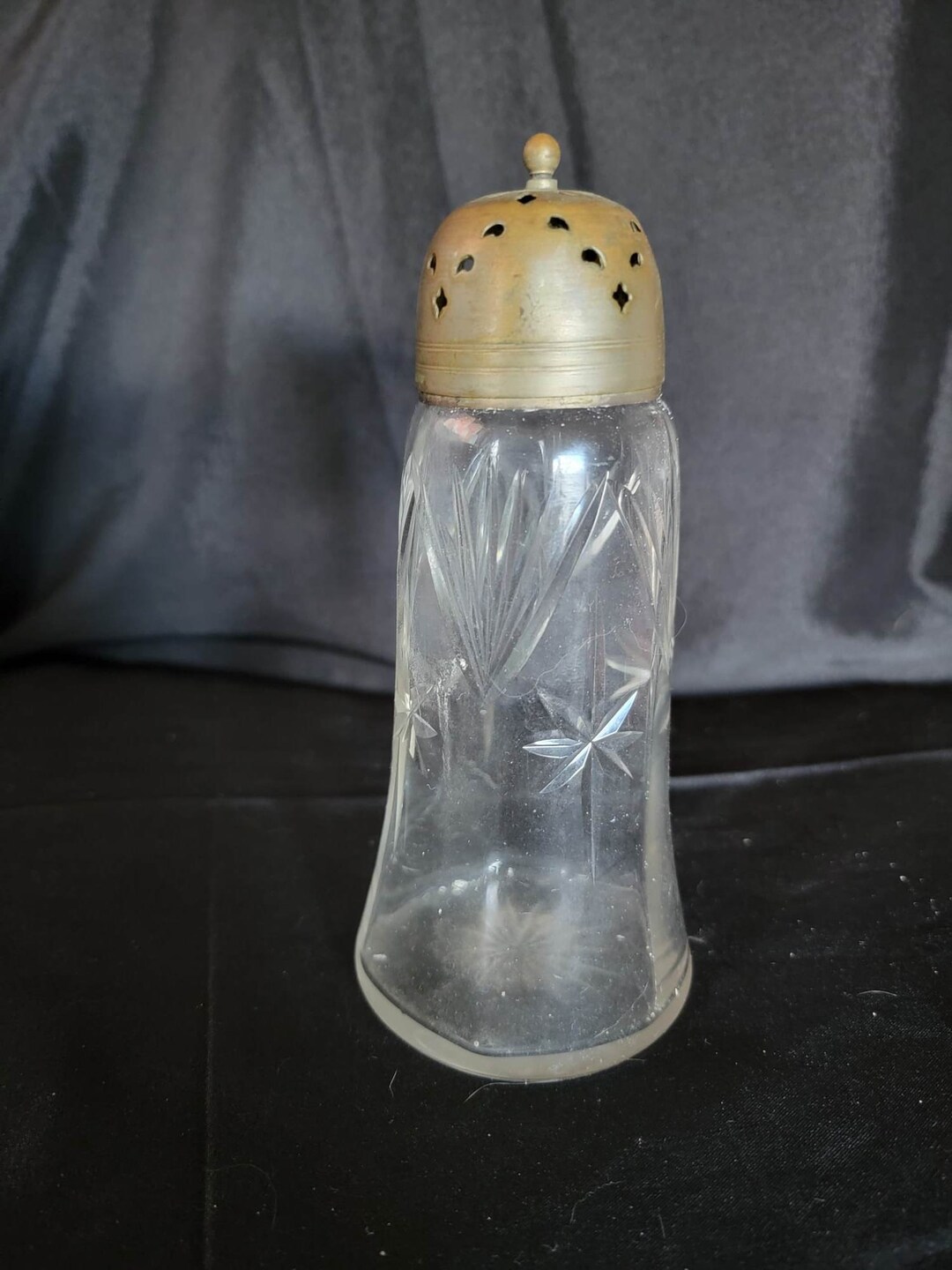 MUFFINEER Sugar Shaker With EPNS Top Vintage Etched Clear Glass Etsy