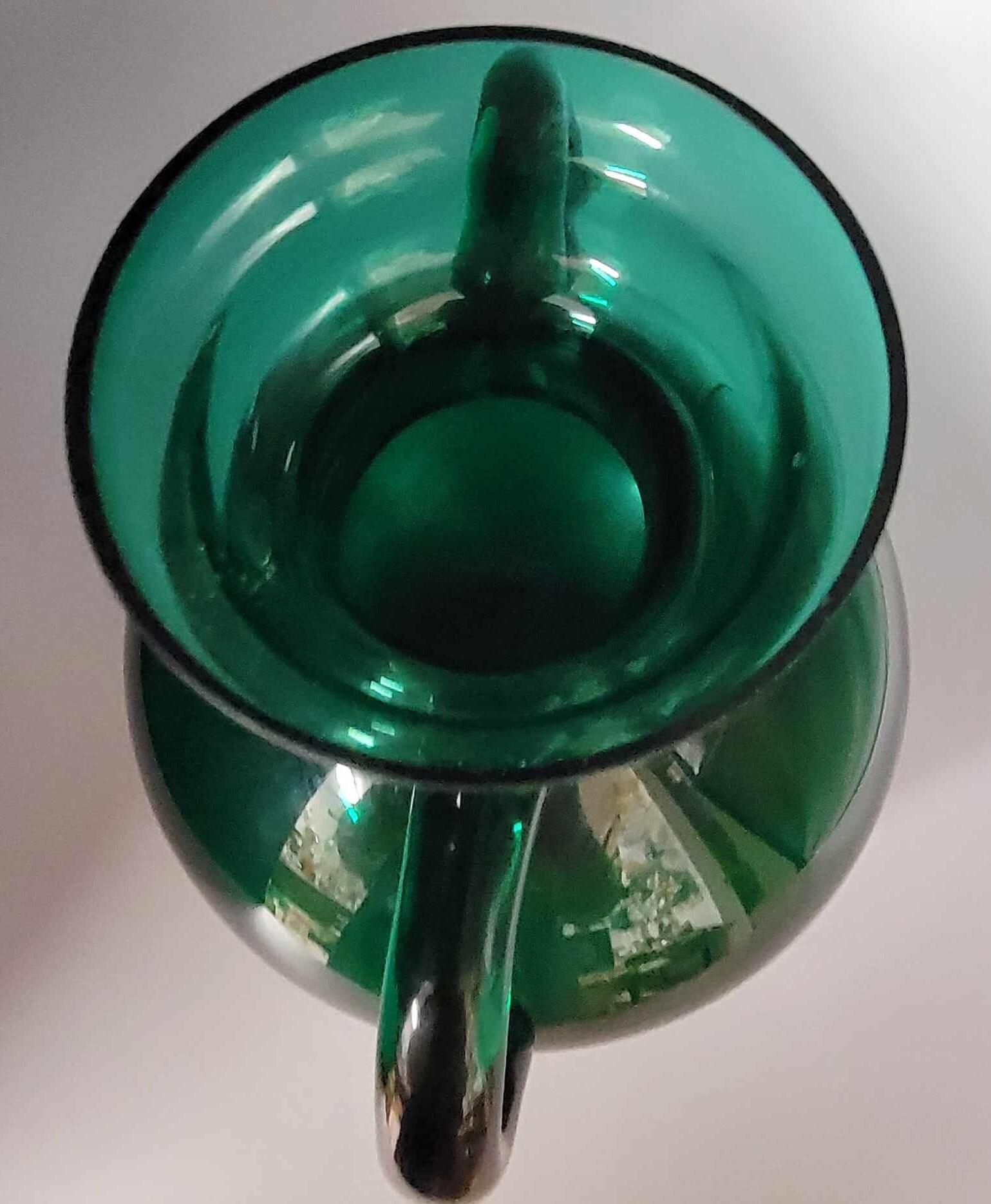 Vintage Green Glass Vase 2 Handles Pontil Base Made in Poland Etsy