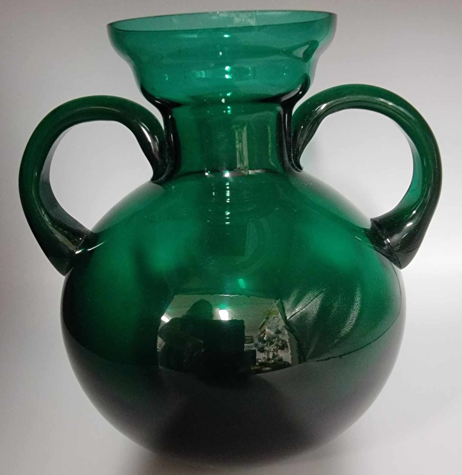 Vintage Green Glass Vase 2 Handles Pontil Base Made in Poland Etsy