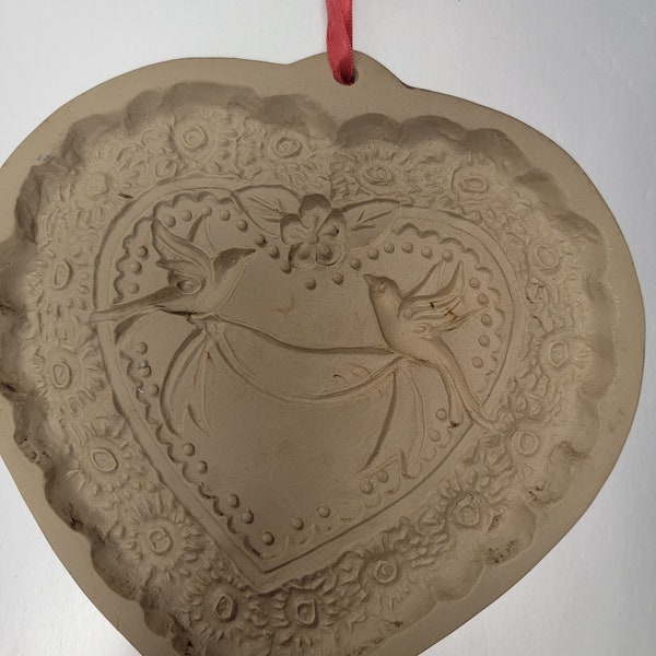 Brown Bag Cookie Art Mold Heart Doves 1984 Hill Design Stoneware